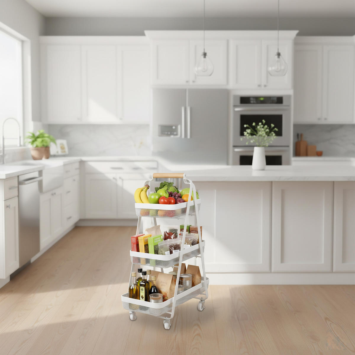 ROLLWAGEN - Weiß, Holz/Metall (57/84.5/31cm) - Relaxdays