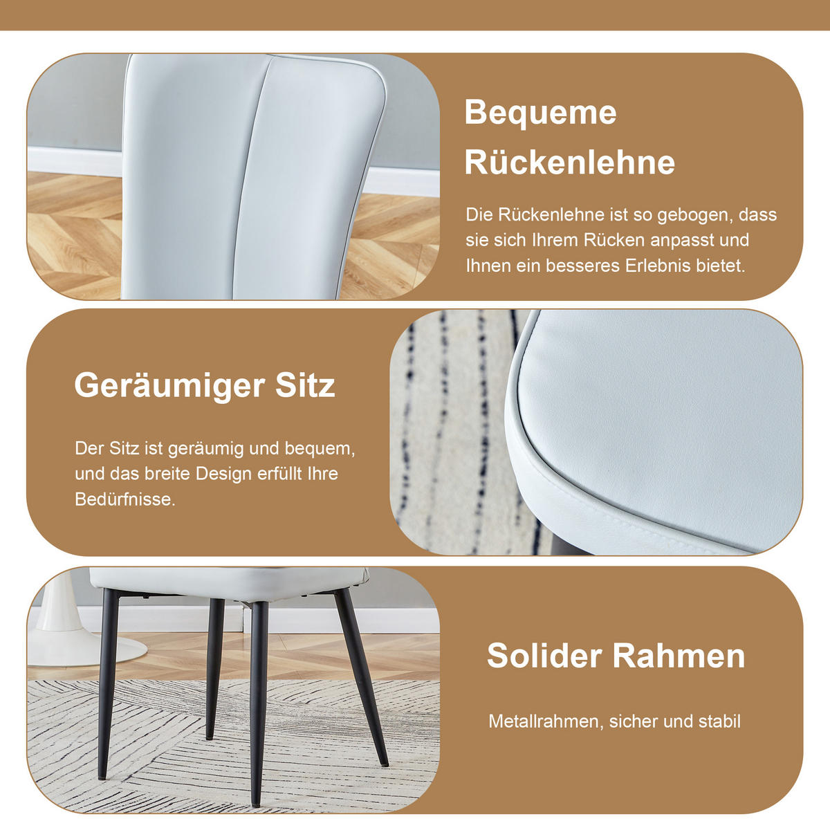 ESSGRUPPE DE-39368 3-teilig, mit 2 PU-Stühlen und Glasplatte Hellgrau - Hellgrau, Metall (100/76/100cm) - ComfortXL