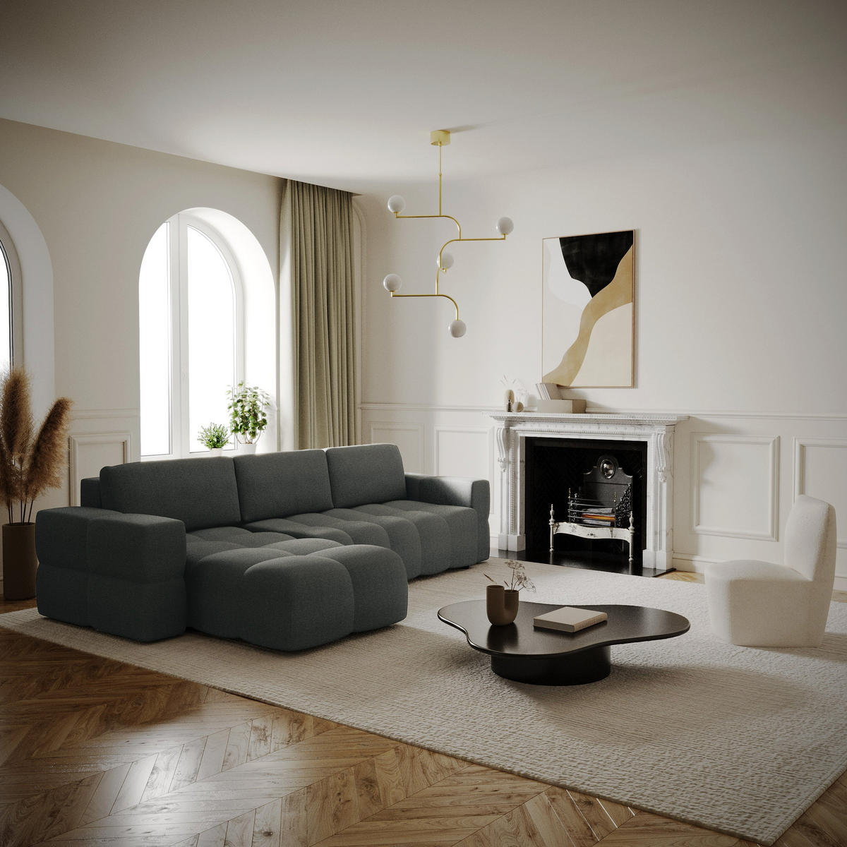 ECKSOFA LINKS Rastergewebe Anthrazitgrau 286.0 CENTIMETERScm - Dunkelgrau/Anthrazit, Textil (169/286cm) - Sia Home