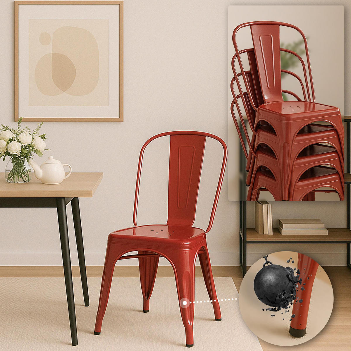 BESUCHERSTUHL Metall Rot - Rot, Metall (44/89/48cm) - CLP