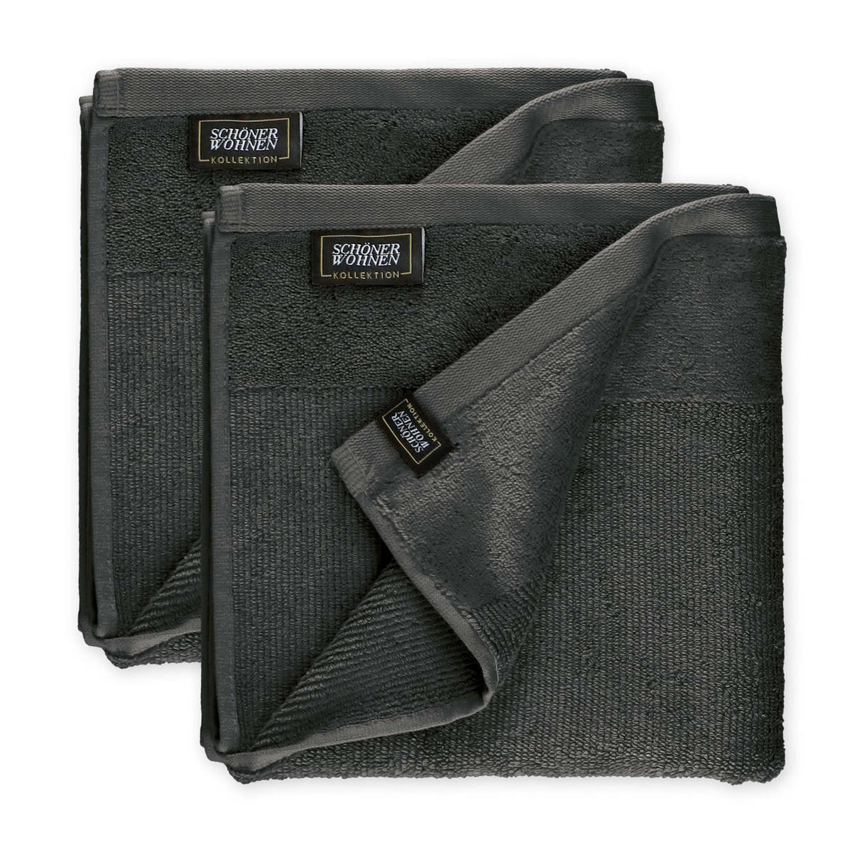 HANDTUCH AUS 100 % BAUMWOLLE SENSE 2ER SET - Anthrazit, Textil (50/100cm) - Schöner Wohnen