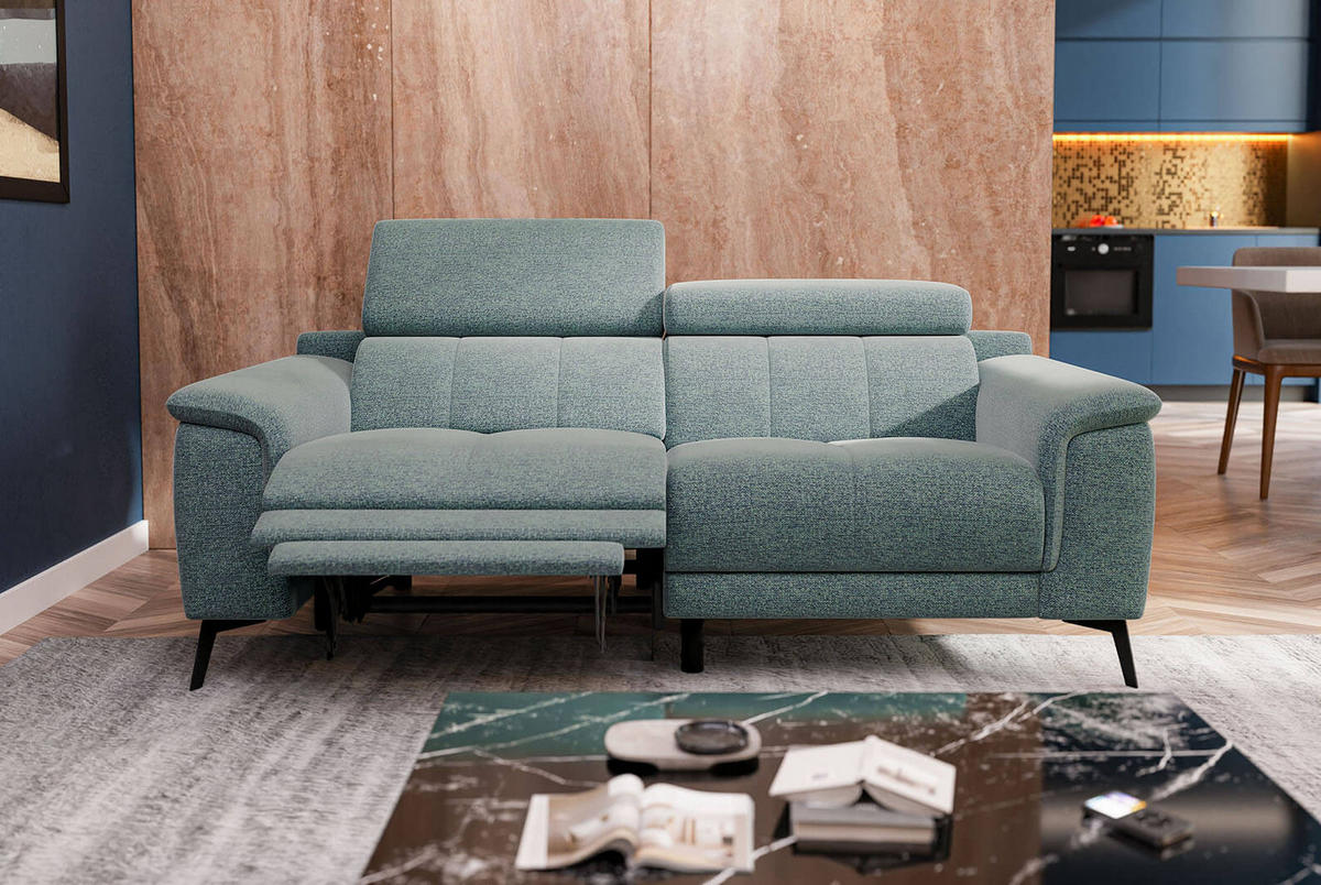 RELAXSOFA FIERO 3-Sitzer mit 1 Relaxfunktion, mintgrün - Schwarz/Mintgrün, Holzwerkstoff/Textil (212/82/103cm) - Courtois Laville