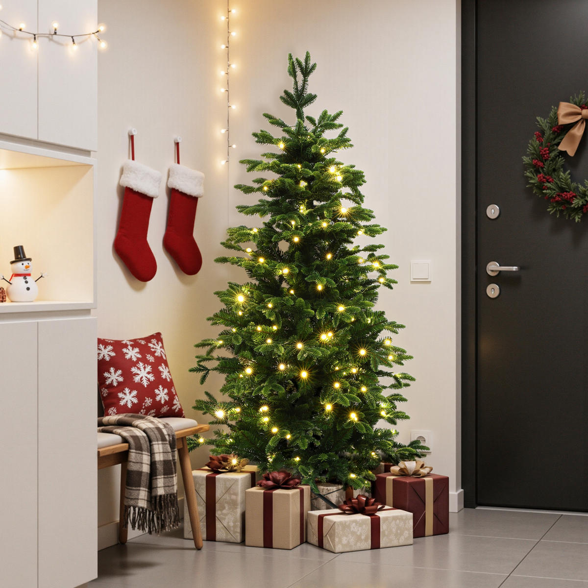 WEIHNACHTSBÄUME mit Beleuchtung - Grün, Kunststoff (75/140cm) - Hometopia