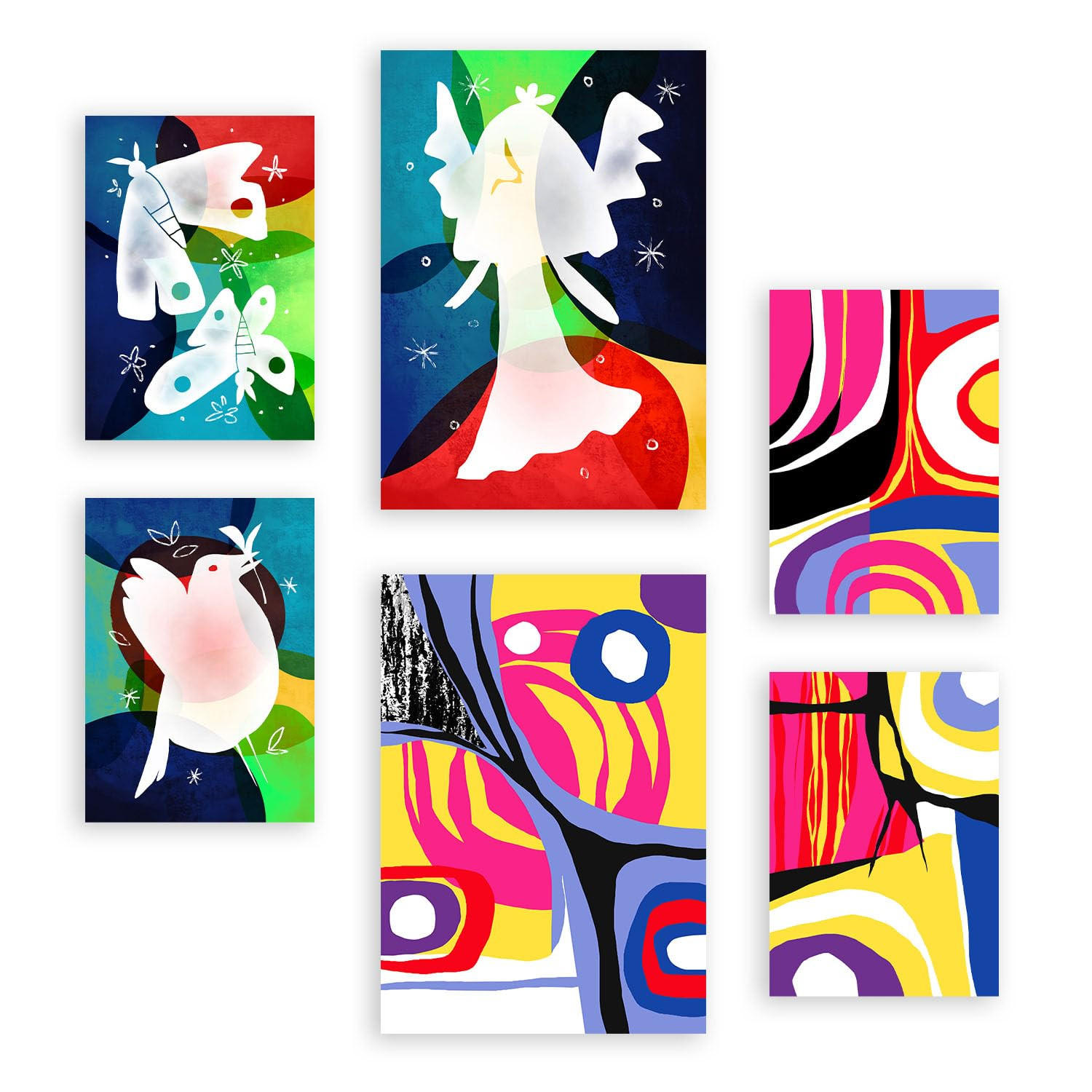 POSTER Set Mit 6 Flügel Des Friedens In Farbenfrohe Zusammenfassungen A3 & A4 Rahmenlos - Klar, Papier (29/3cm) - Nacnic
