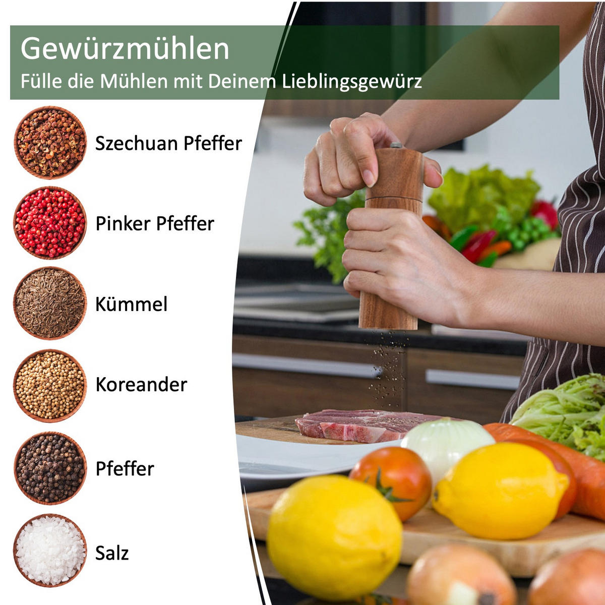 SALZ- UND PFEFFERMÜHLE SET - Akaziefarben, Holz (5/5/15cm) - Oleio