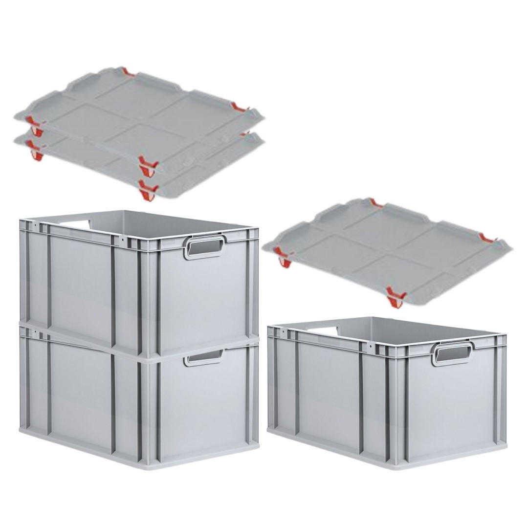 EUROBOX 3x Nextgen Economy Mit Auflagedeckel Grau/Rot Griffe Offen 65 Liter - Rot, Kunststoff (40/32/60cm) - PROREGAL