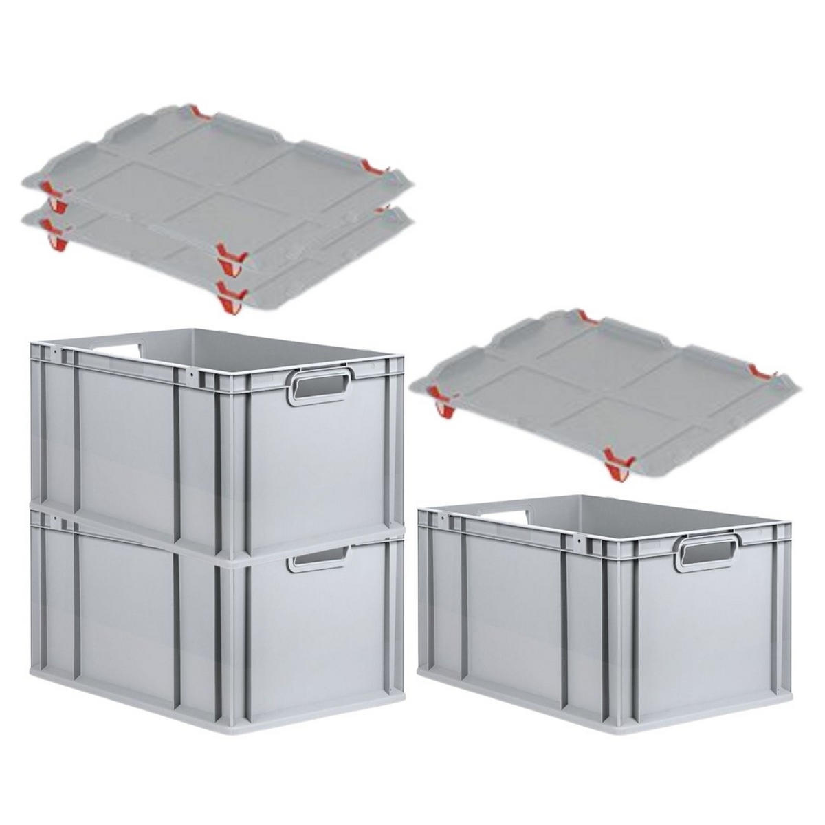 EUROBOX 3x Nextgen Economy Mit Auflagedeckel Grau/Rot Griffe Offen 65 Liter - Rot, Kunststoff (40/32/60cm) - PROREGAL