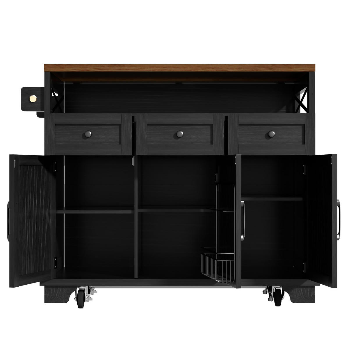 KÜCHENINSEL mit Klappseite 118 cm Schwarz MDF/Metall - Schwarz, Metall (43/98/118cm) - Beauniv
