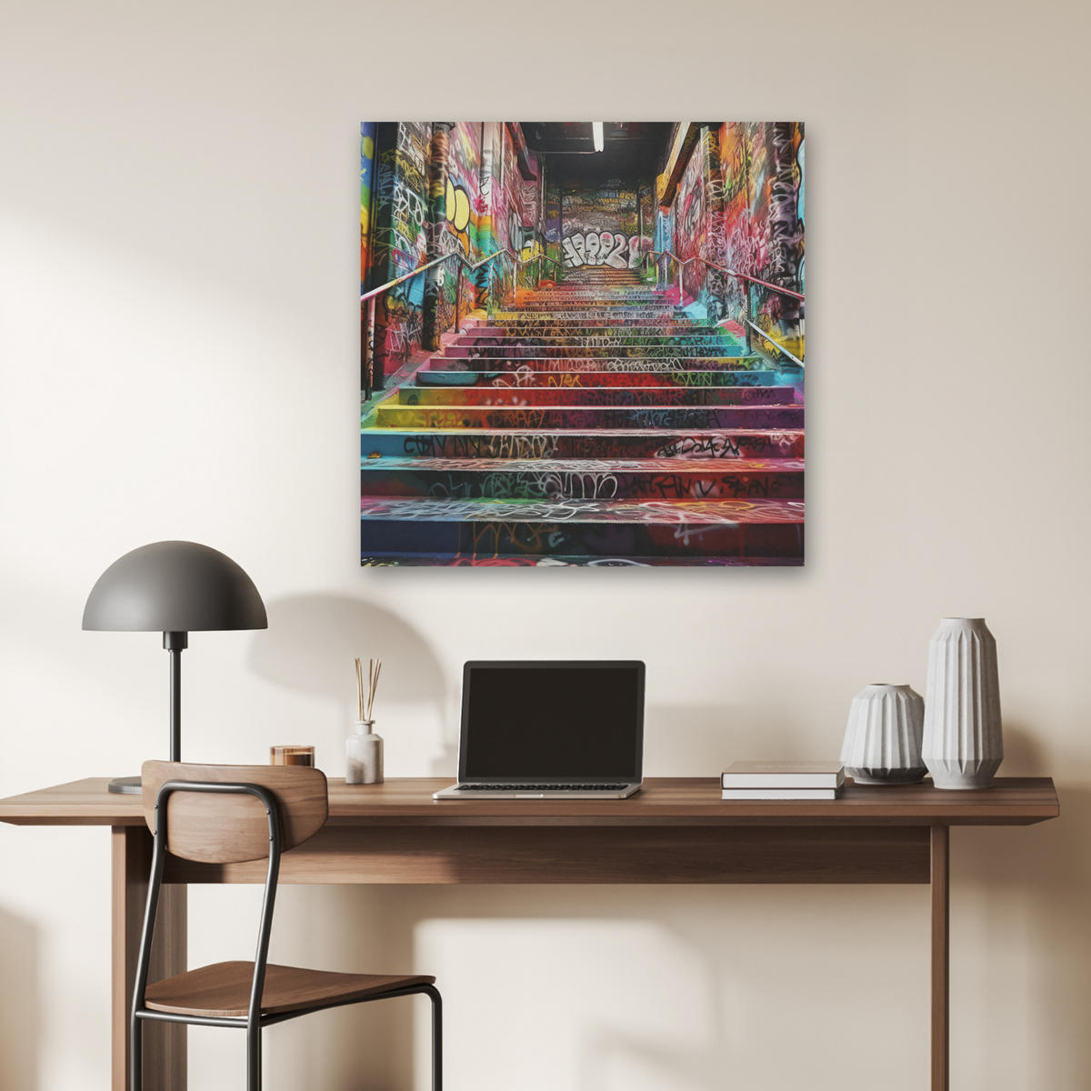 AKUSTIKBILD Treppe - Graffiti - Farben - Kunst Akustikpaneele 80x80 cm - Multicolor, Kunststoff (80/80/0.9cm) - MuchoWow