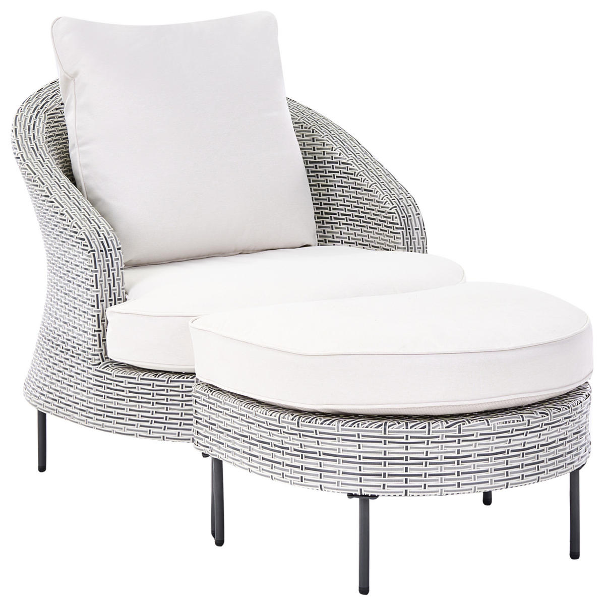 GARTENSESSEL mit Ottomane Polyrattan Grau Arcille - Grau, Kunststoff (80/80/93cm) - Beliani
