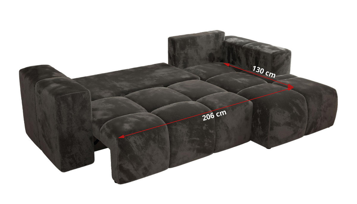 ROHOVÁ SEDAČKA MONIVA L - Tmavě šedá Plyš - Pravá Strana - černá/tmavě šedá, textil/plast (266/164cm) - MKS