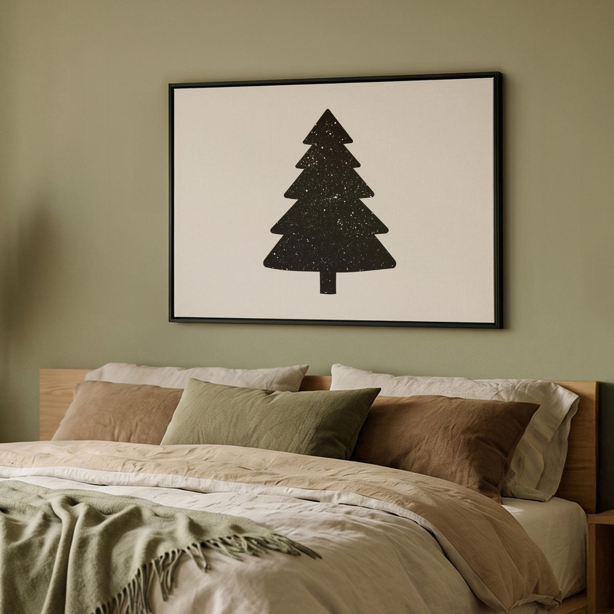 LEINWAND Bilder mit Rahmen - Weihnachtsbaum - Schwarz - Urlaub - Beige - 100x70 - Schwarz, Textil (100/70cm) - MuchoWow
