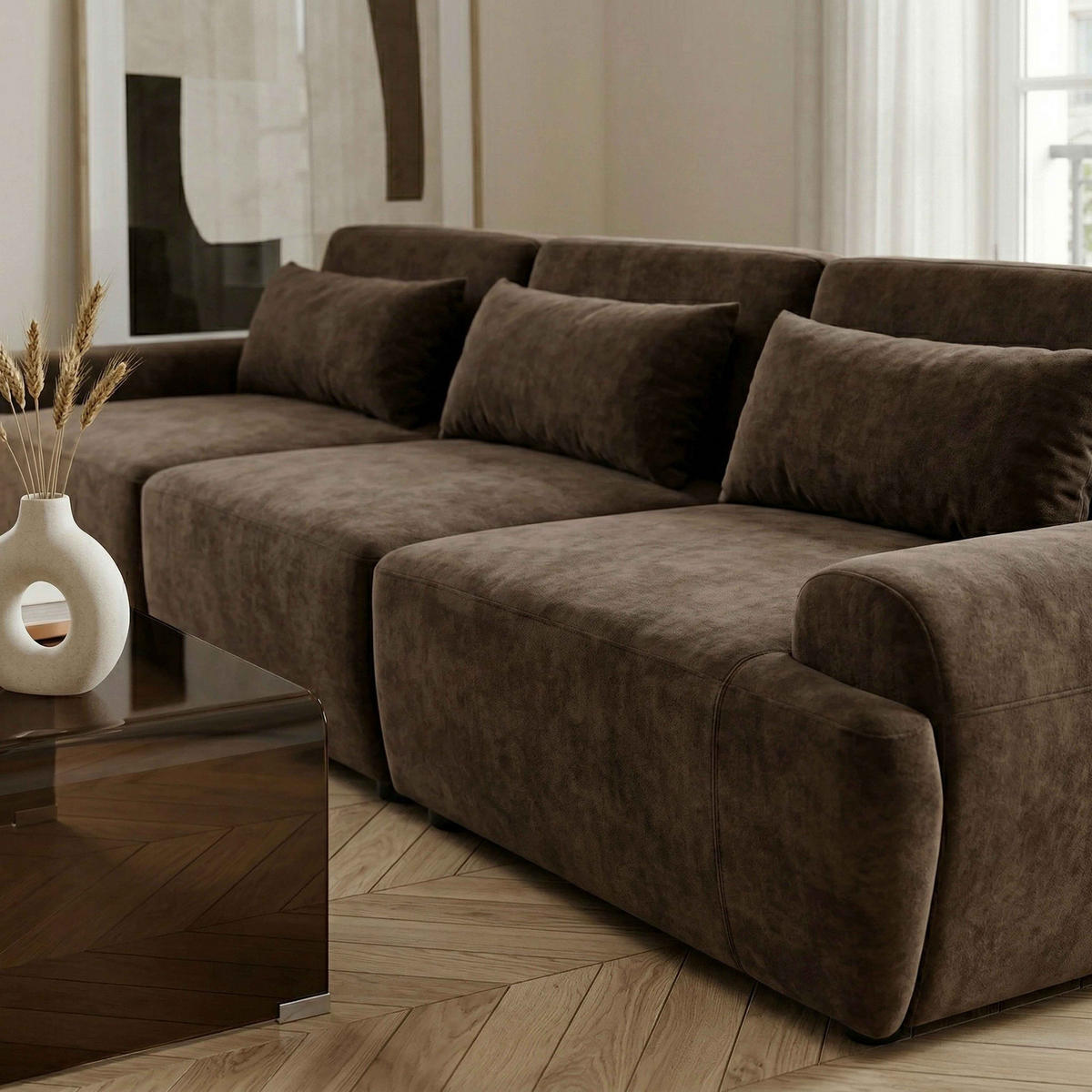 SOFA 3-Sitzer, Schokoladebraun - Braun, Textil (303/82/109cm) - Oviala