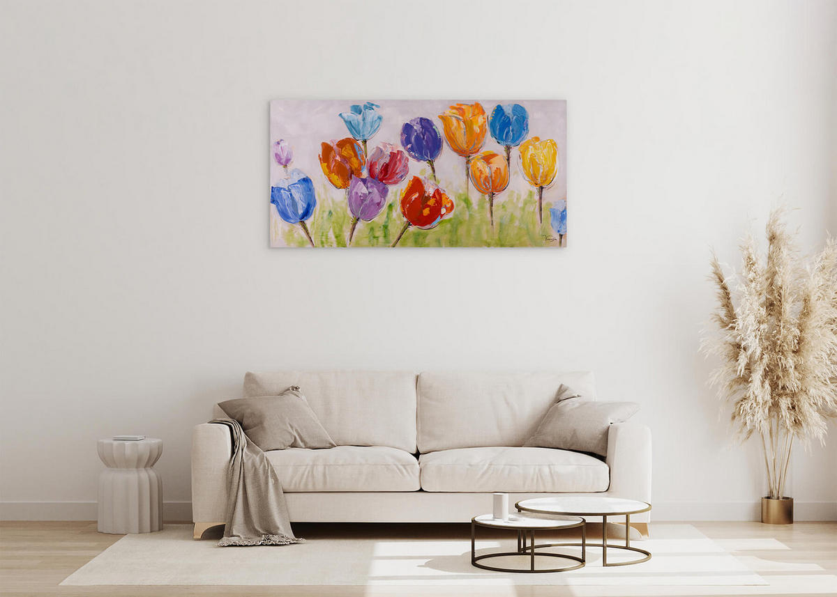ACRYLBILD HANDGEMALT 120/60 cm - Blau/Gelb, Holz/Textil (120/60cm) - KUNSTLOFT