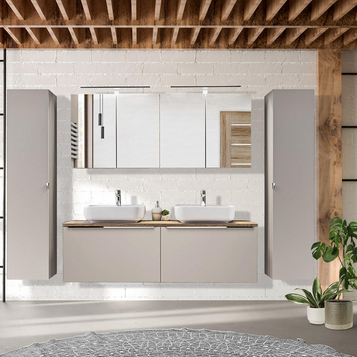 BADMÖBEL-SET 11-TLG. Puebla-56 - Beige, Holzwerkstoff (250/200/46cm) - Lomado