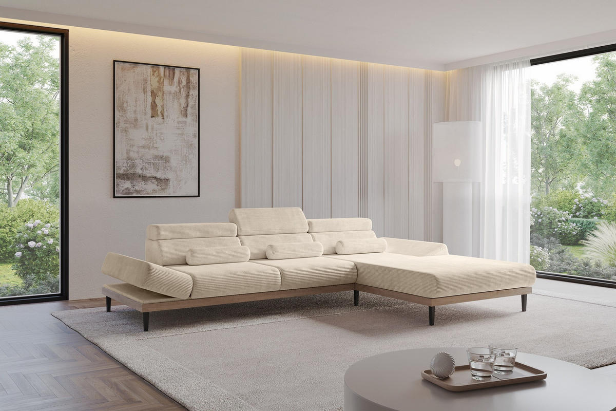 ELEKTRISCHES ECKSOFA Rechts MONA 316x205x85 Beige Cord - Sandfarben/Beige, Holzwerkstoff/Textil (316/205cm) - ALTDECOR