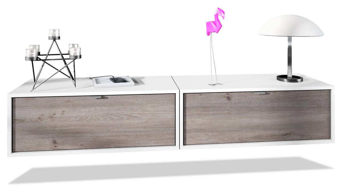 LOWBOARD Lana Fronten in Eiche Nordic - Silbereichenfarben, Holzwerkstoff (80/37/29cm) - Vladon