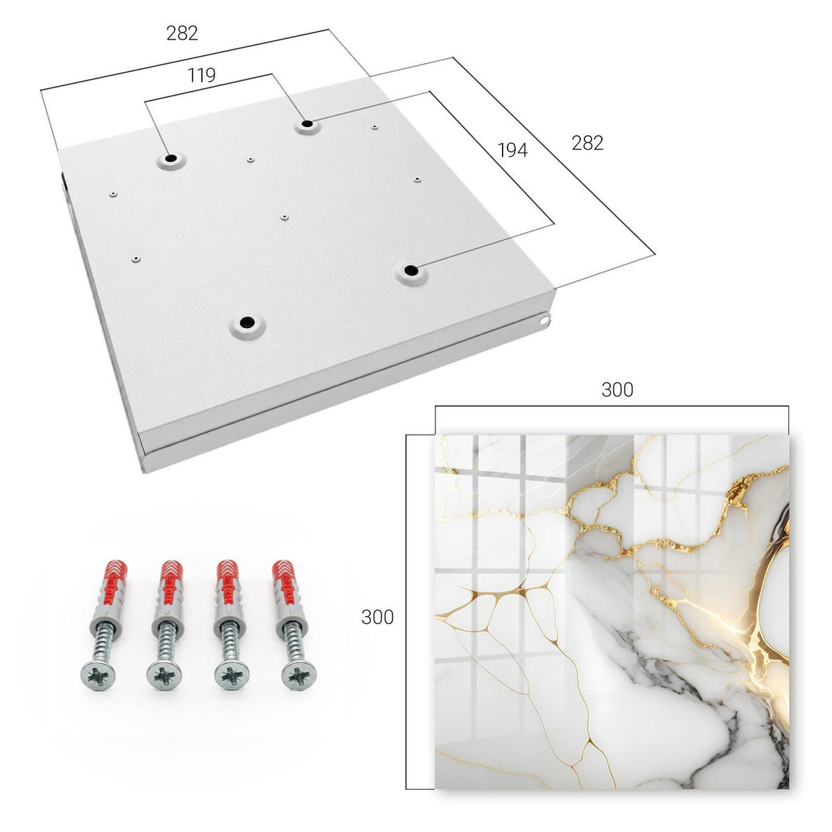 SCHLÜSSELBOX Weiß 30x30 cm – Türöffnung nach rechts - Marmor-Eleganz - Weiß, Metall (30/30/5cm) - TULUP