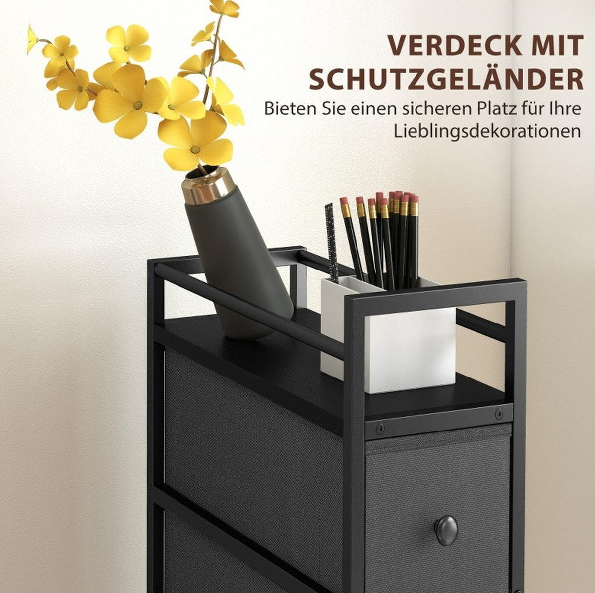 KOMMODE 20/43/81,5 cm in Schwarz mit 4 Schubladen und Stahlgestell - Schwarz, Holz (20/81.5/43cm) - Flora Grace