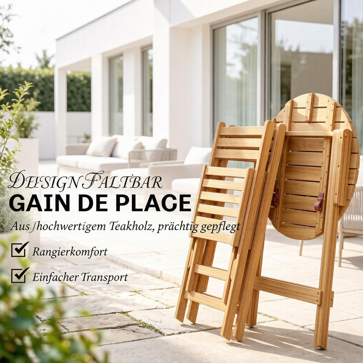 GARTENMÖBEL,KLAPPBAR 1 Tisch+2 Stühle - Beige, Holz - Vallsero