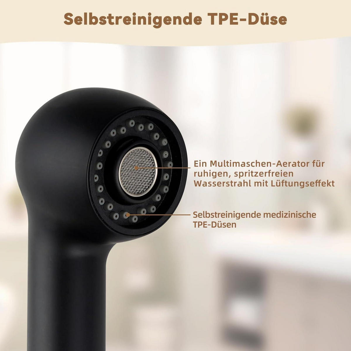 KÜCHENARMATUR Sprühkopf Matt Schwarz 2 Strahlarten - Schwarz, Kunststoff (5/17.3/5.7cm)