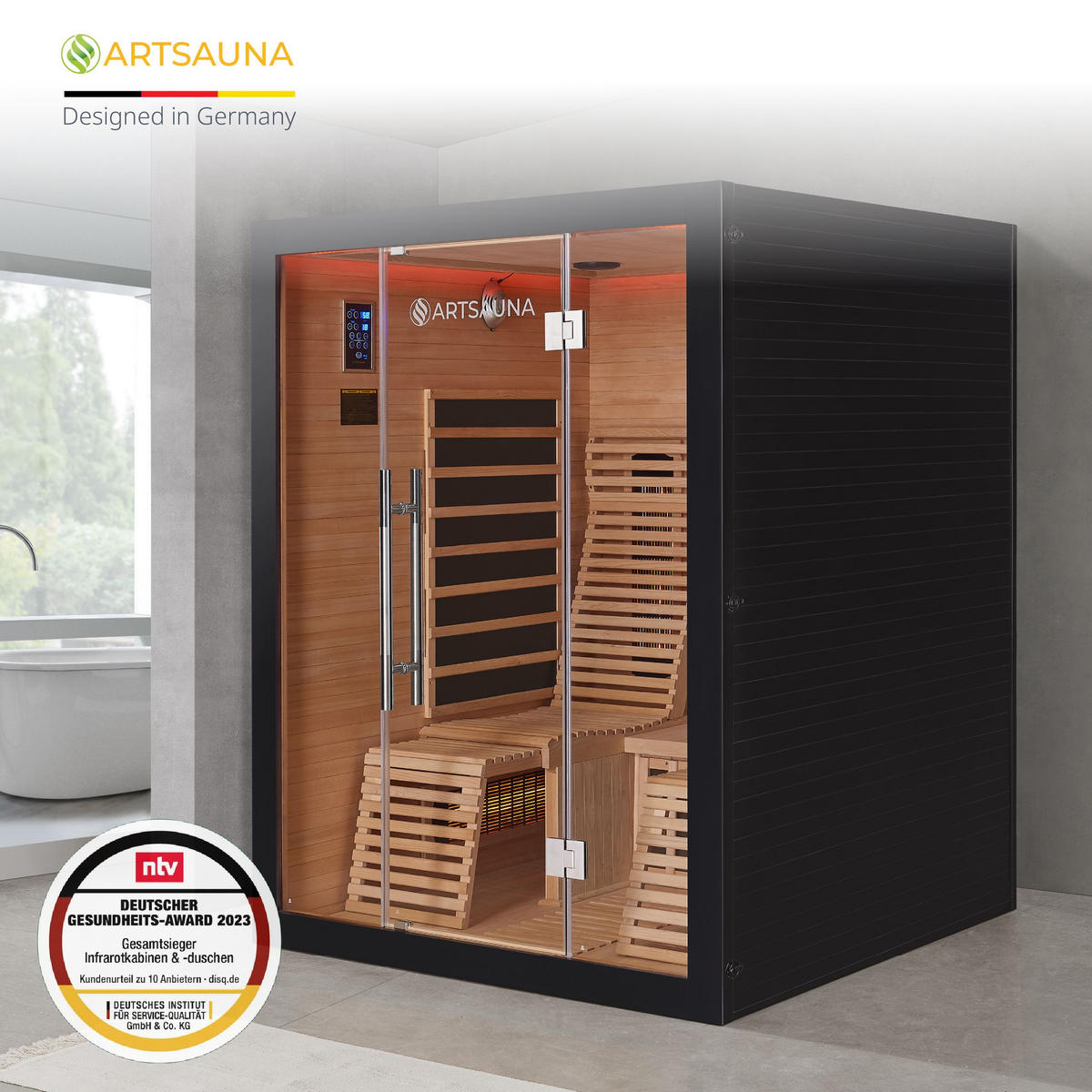 INFRAROTKABINE Helsinki 150 schwarz mit Dual Technologie & LED - Schwarz, Holz (150/190/150cm) - Artsauna