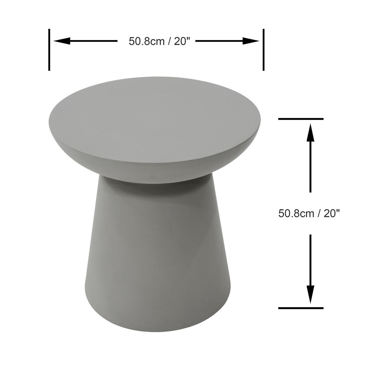 BEISTELLTISCH KYLIX Groß aus Zement 50 x 50 x 50 cm - Grau, Naturmaterialien (51/51/51cm) - Elementi