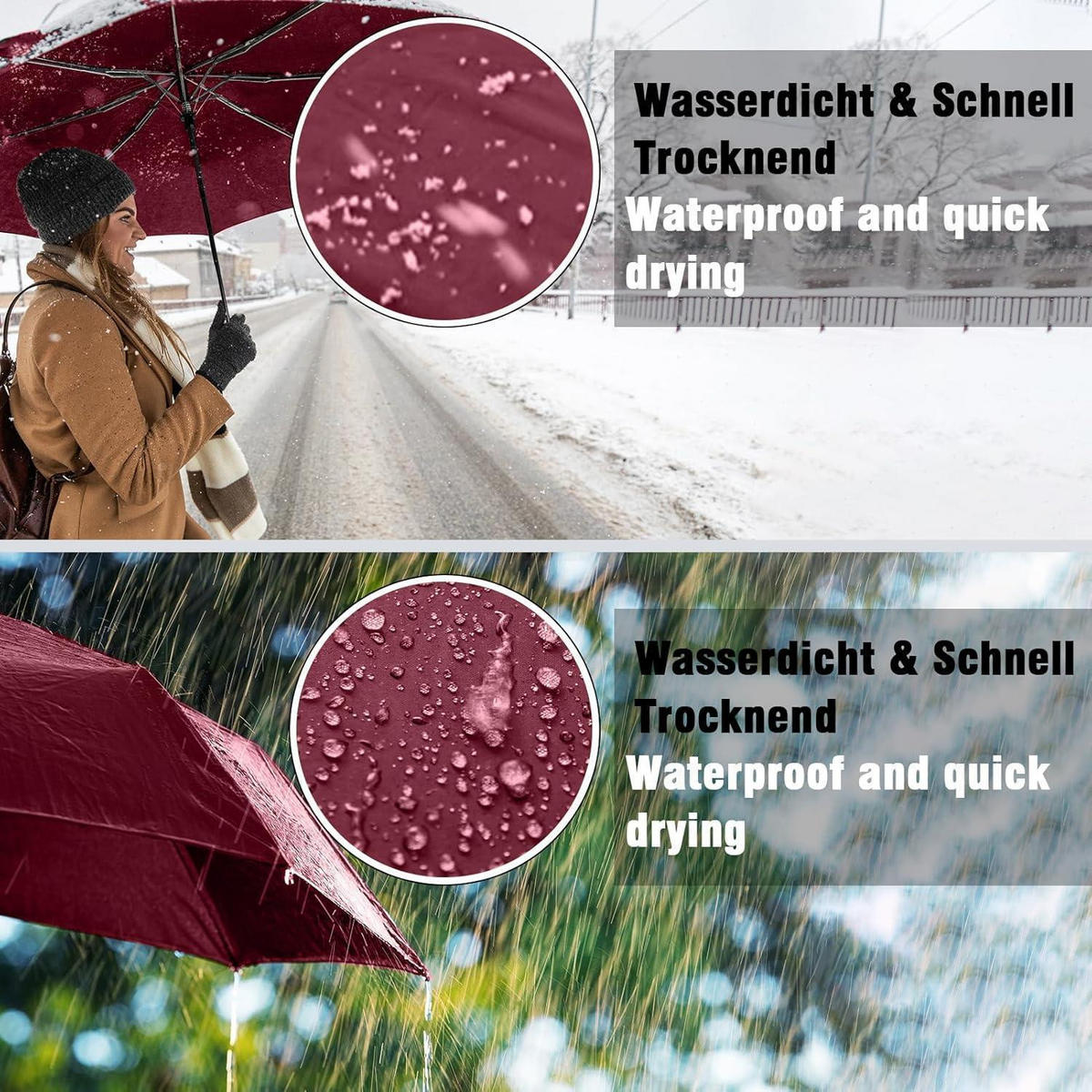REGENSCHIRM Automatik Sturmfest 102 cm Spannweite Rot - Bordeaux, Textil (6/6cm)