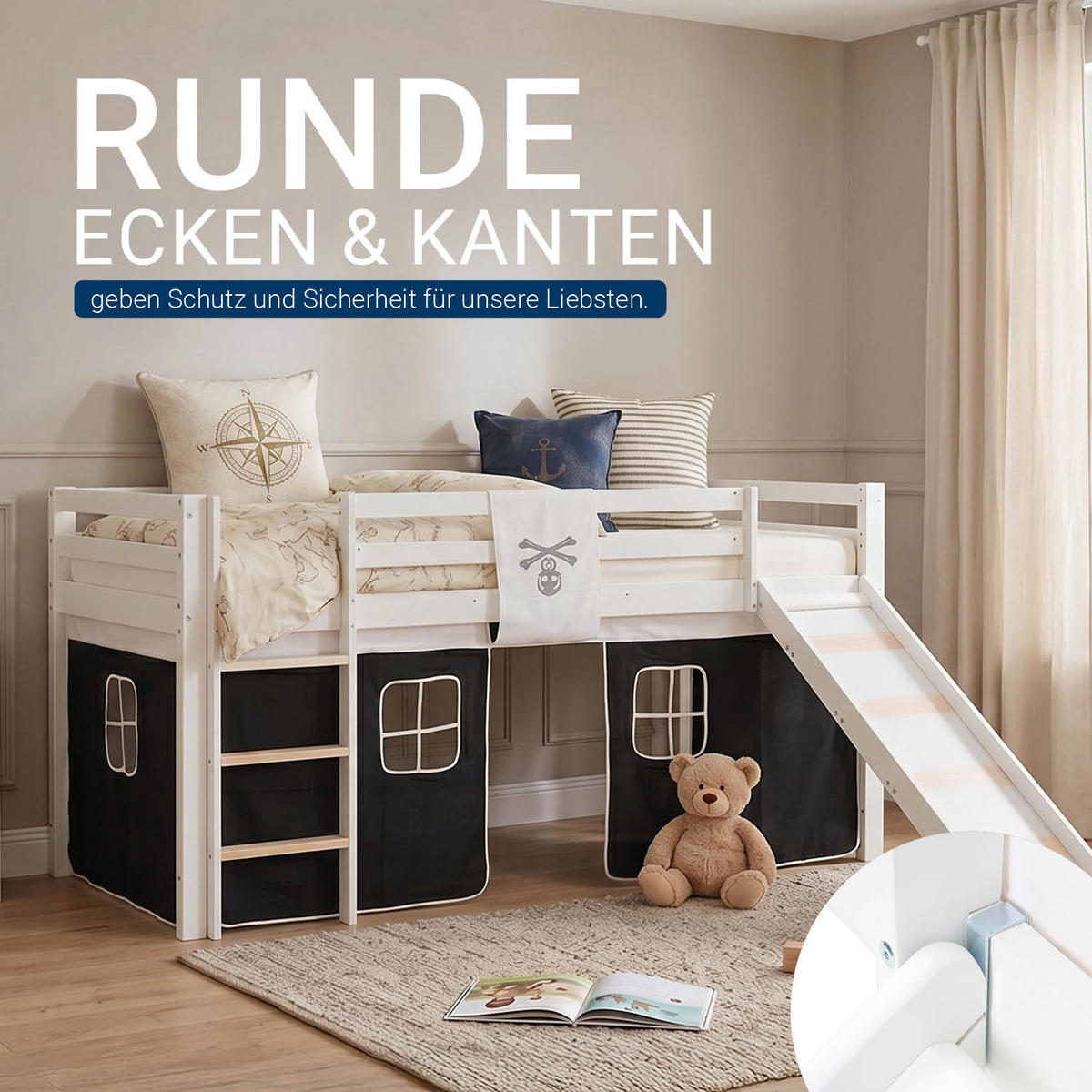 HOCHBETT mit Rutsche 90/200 cm Pirat - Schwarz/Weiß, Holz - Homestyle4u