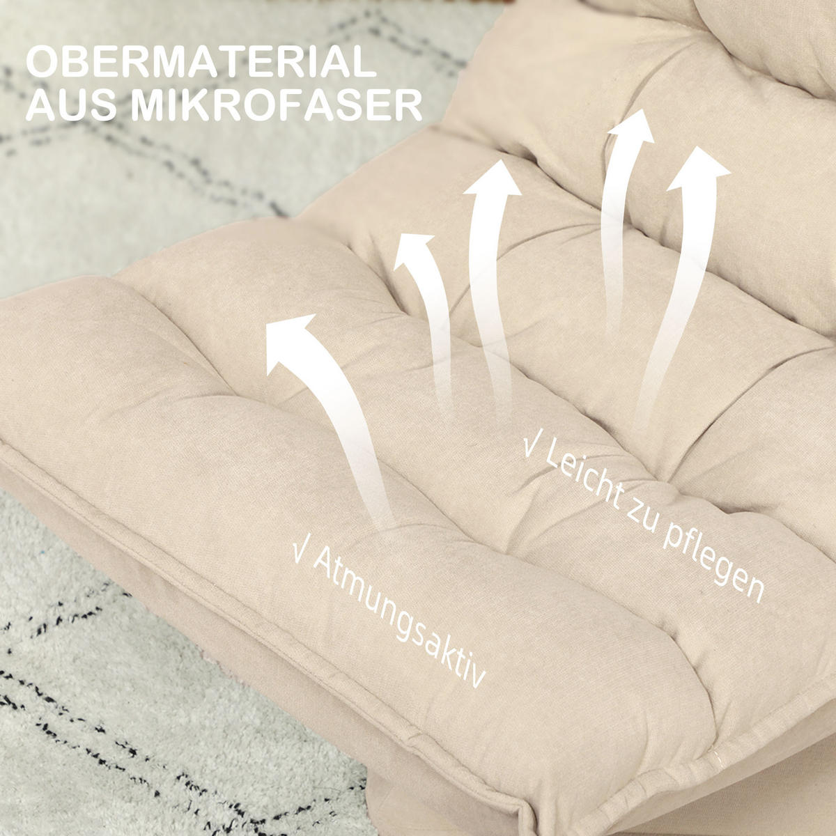 BODENSTUHL Bodensofa mit Verstellbarer Rückenlehne für Wohnzimmer, Büro Beige - Beige, Metall (70/95/62cm) - HOMCOM