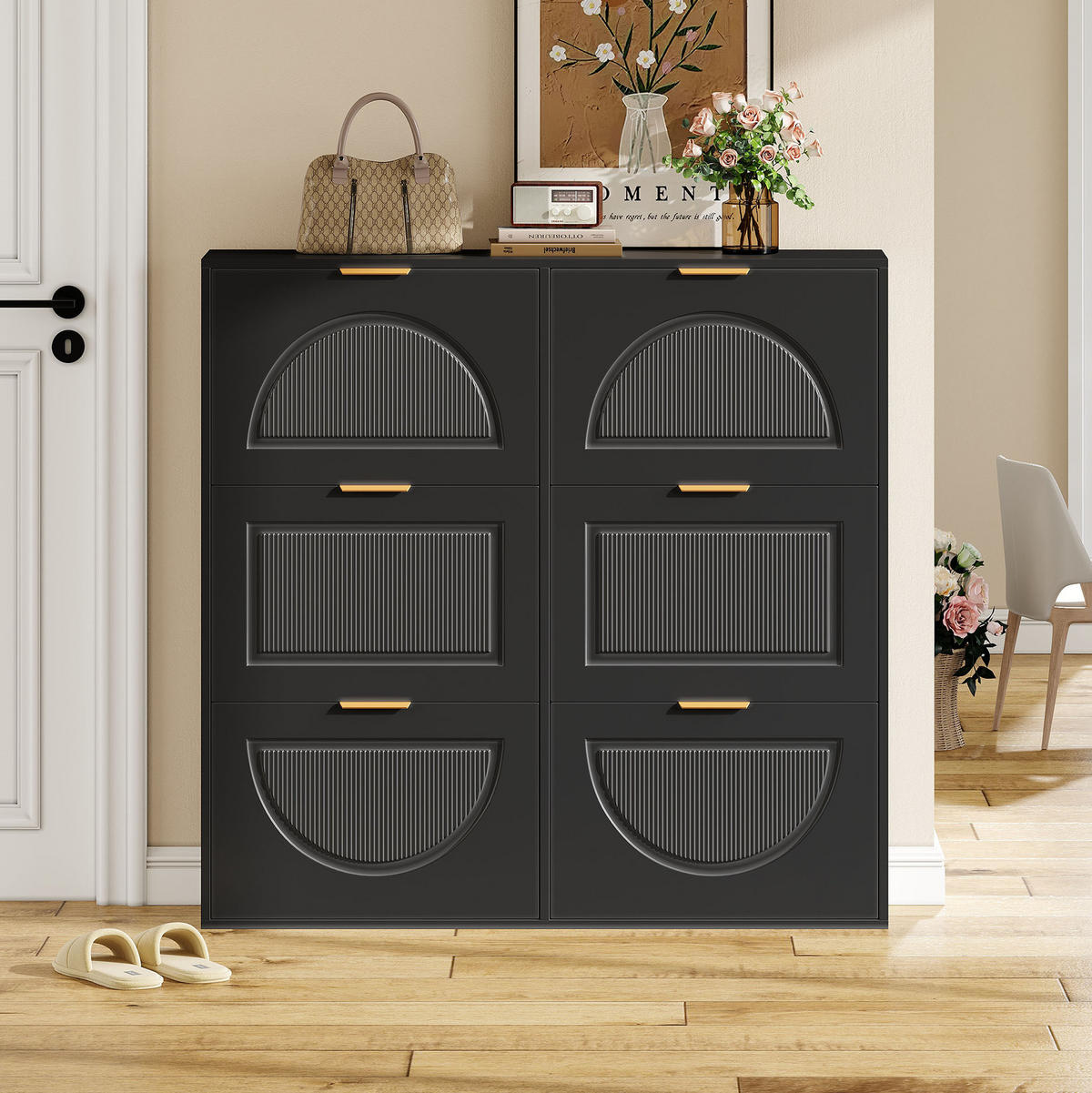 SCHUHSCHRANK aus MDF 118x25x115cm in Schwarz mit Kippsicherung - Schwarz, Holzwerkstoff (118/115/25cm) - Modfu