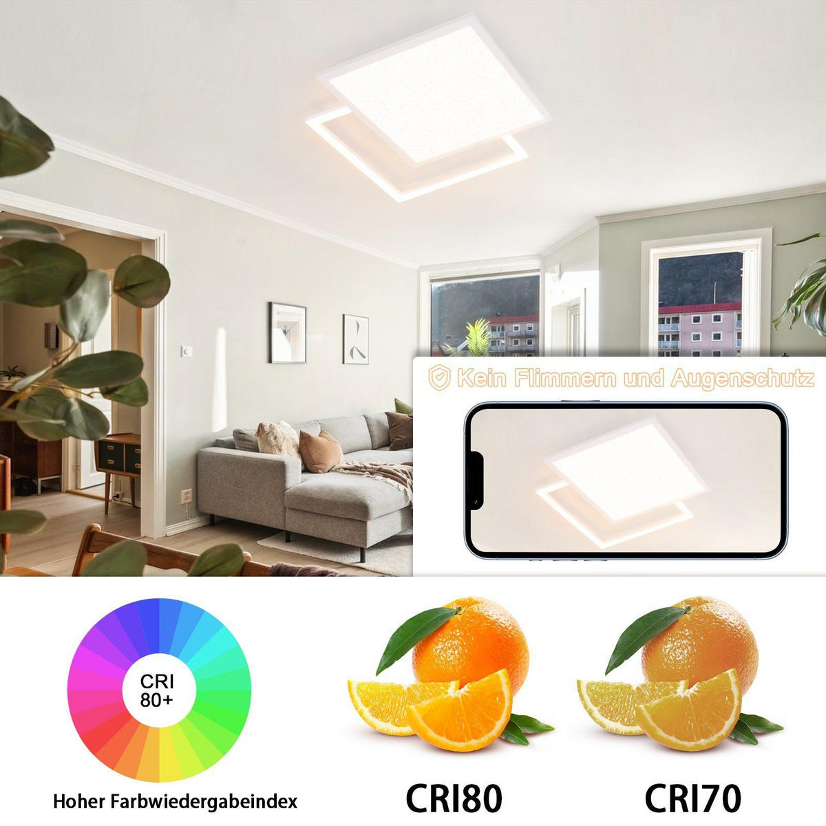 LED-DECKENLEUCHTE Carl 53/53/5 cm - Weiß, Metall (53/53/5cm) - Nettlife