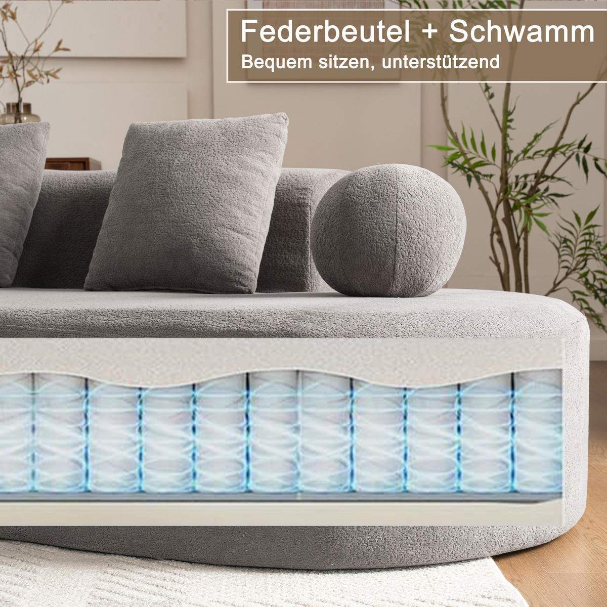 5-SITZER ECKSOFA Chenille Grau mit Kissen - Grau, Textil (327/215cm) - WISHDOR
