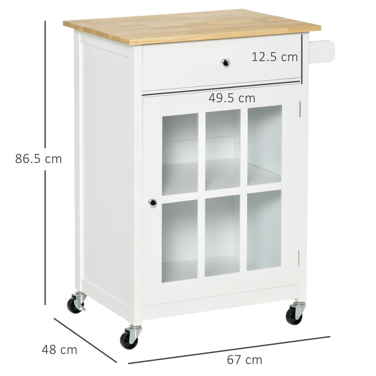 KÜCHENWAGEN, Mehrzweckwagen mit 4 Rädern, 67 x 48 x 86,5 cm, Weiß - Multicolor, Metall (67/86.5/48cm) - FORIOUS