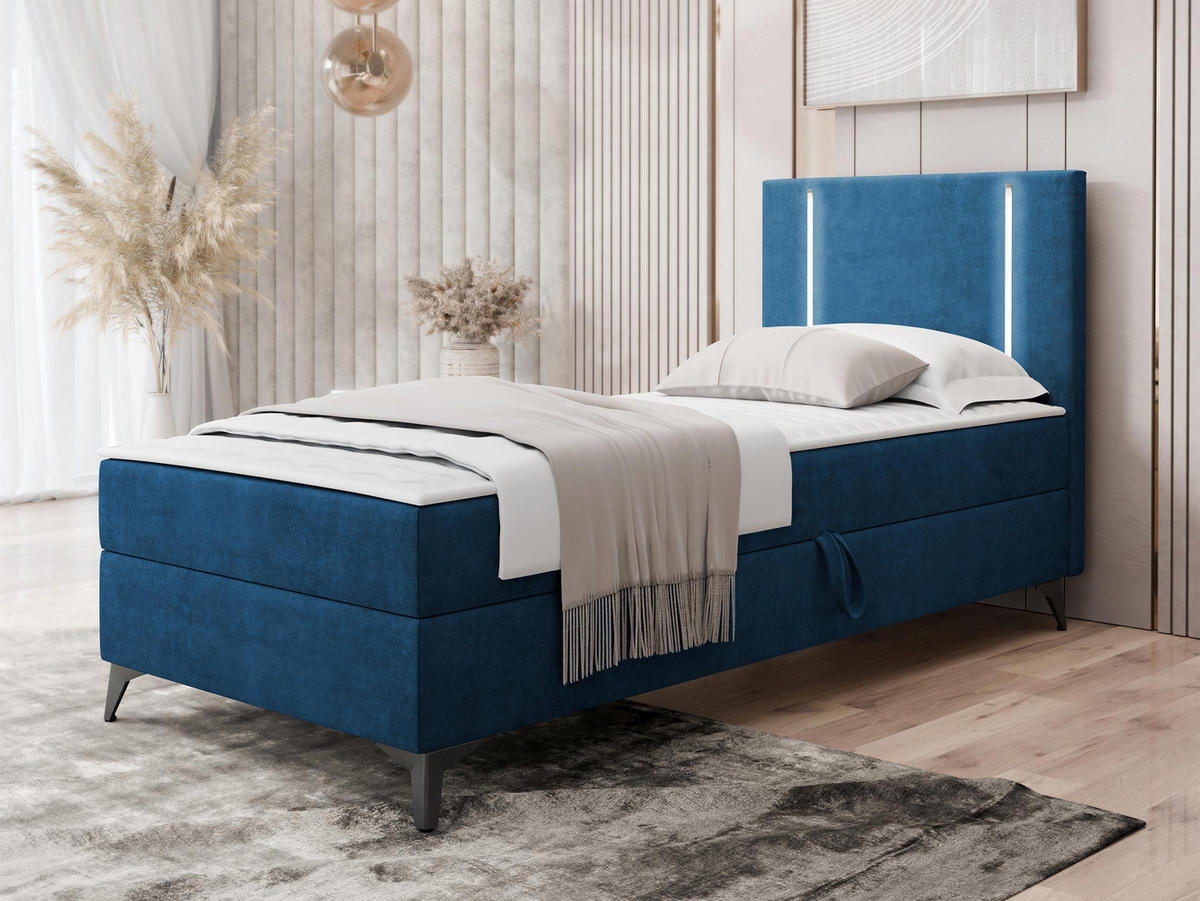 BOXBETT Ono 1, Setite: Rechts - Blau/Schwarz, Holz/Textil (90/200cm) - MIRJAN24