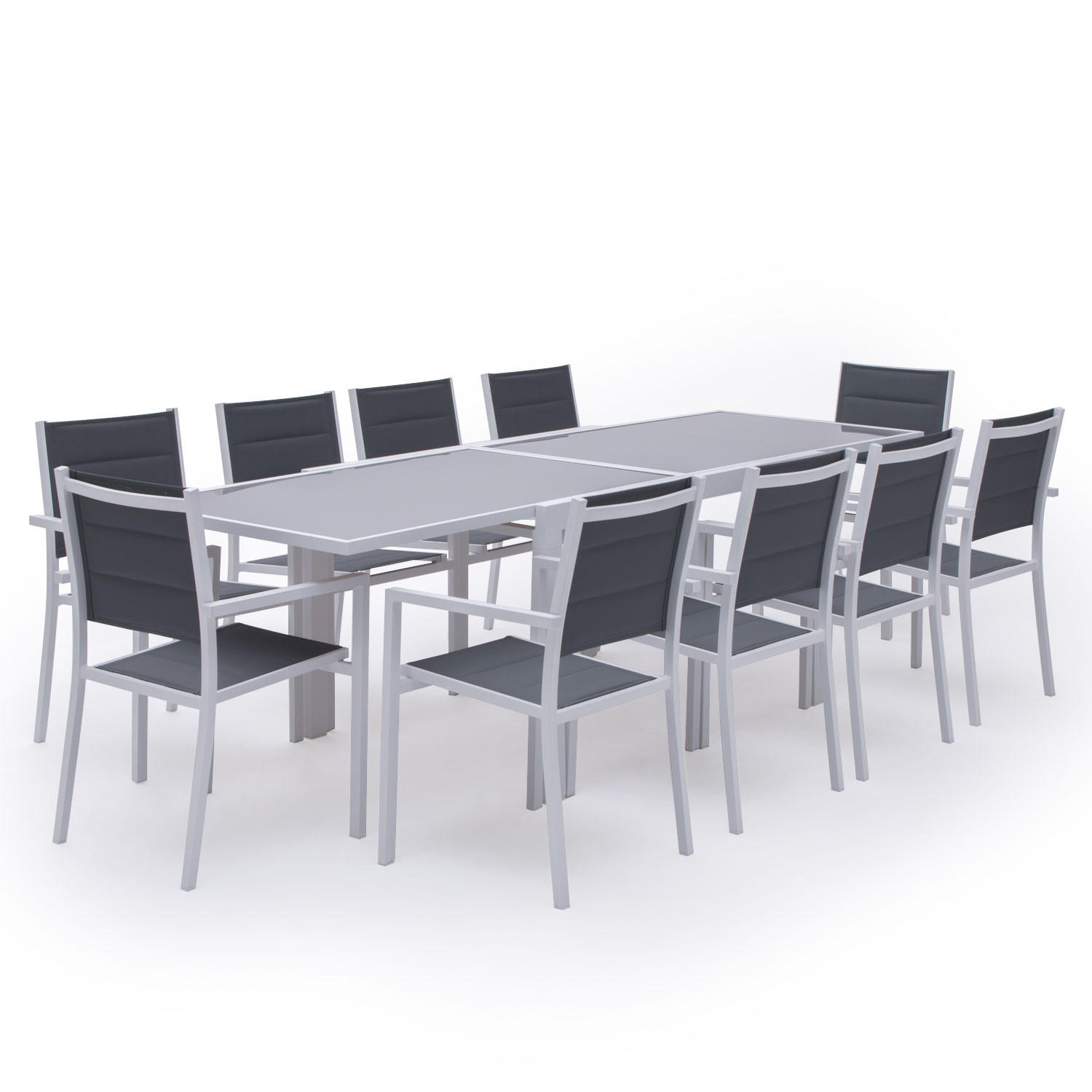 GARTENMÖBEL Lampedusa Grau und weiß 10 Plätze - Weiß, Metall - Happy Garden