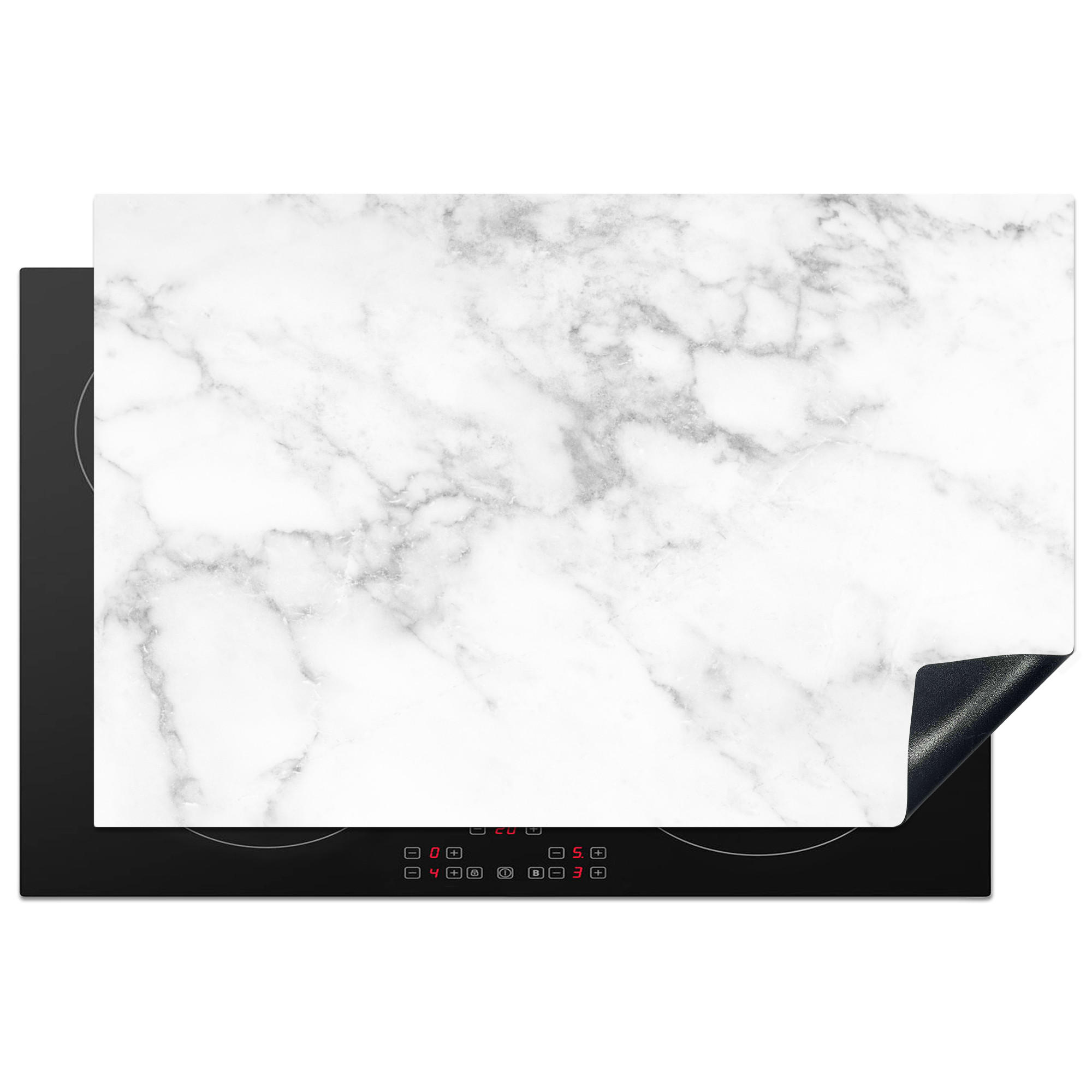 HERDABDECKPLATTE Marmor - Grau - Weiß - Strukturierter Marmor 80x52 cm - Weiß, Kunststoff (80/0.2/52cm) - MuchoWow