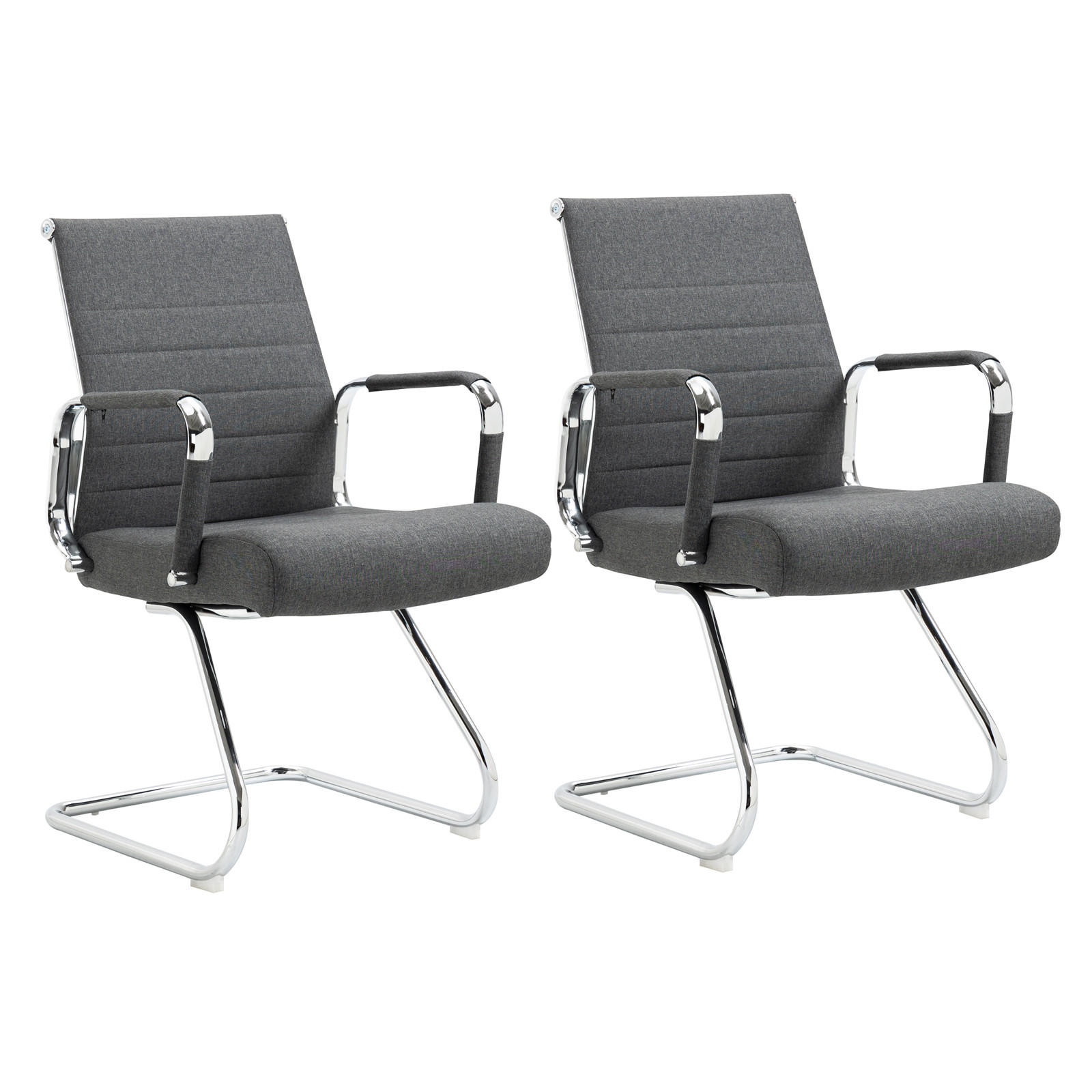 BESUCHERSTUHL OFFICE COMFORT 2er Set LB Stoff Dunkelgrau - Dunkelgrau/Silberfarben, Textil/Metall (56/94/64cm) - SVITA