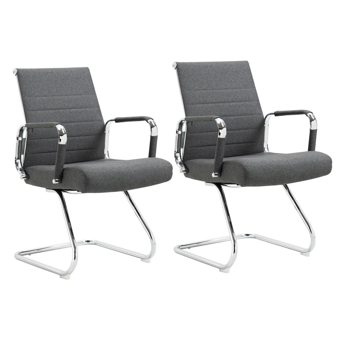 BESUCHERSTUHL OFFICE COMFORT 2er Set LB Stoff Dunkelgrau - Dunkelgrau/Silberfarben, Textil/Metall (56/94/64cm) - SVITA
