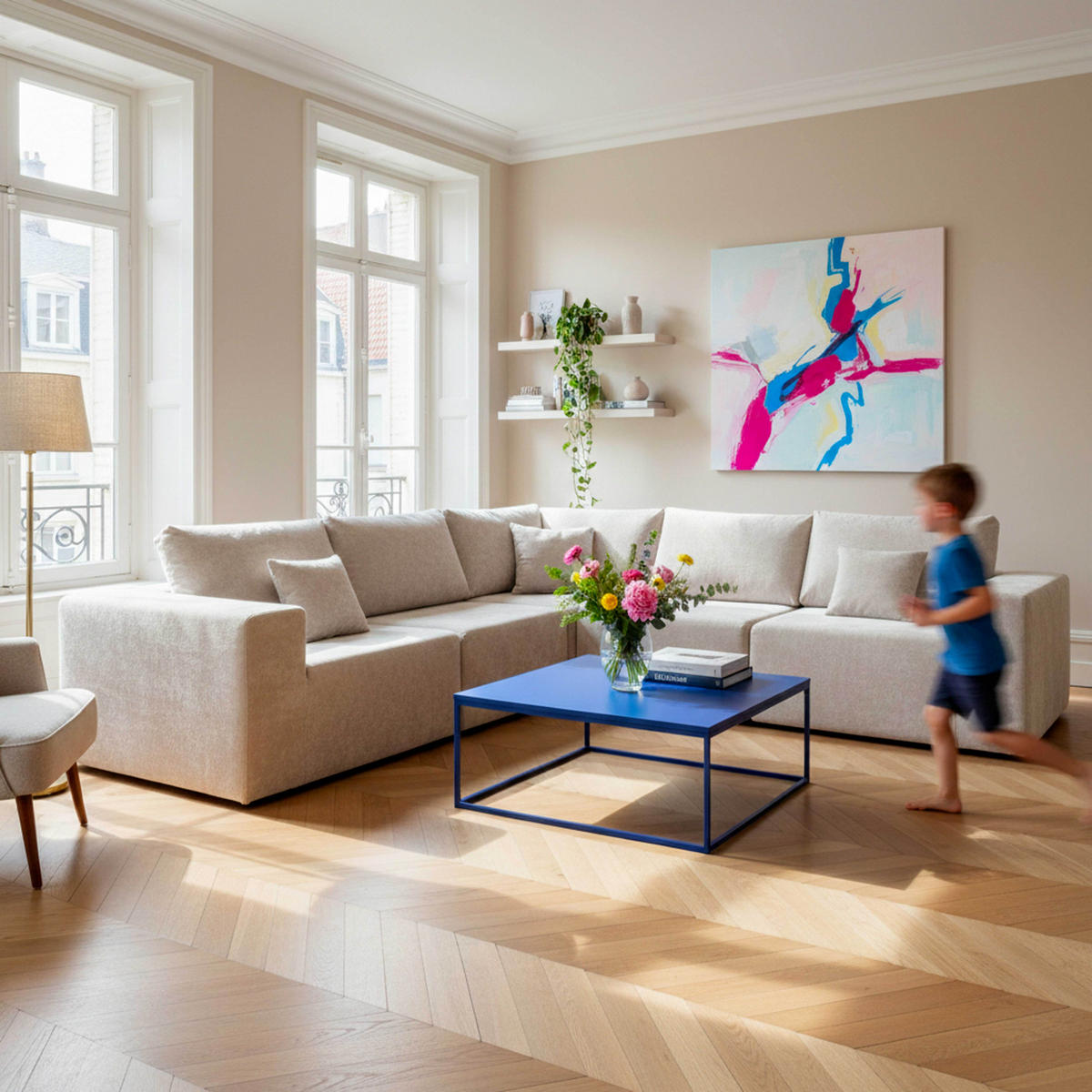 COUCHTISCH 120 cm, Dunkelblau - Blau, Metall (90/90/35cm) - Oviala