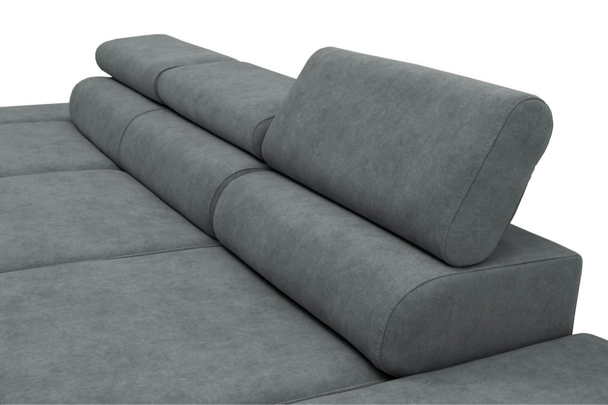 ECKSOFA JAZZ L Rechts mit Schlaffunktion 127x216 Velours Grau - Schwarz/Grau, Holz/Textil (237/285cm) - Muffo