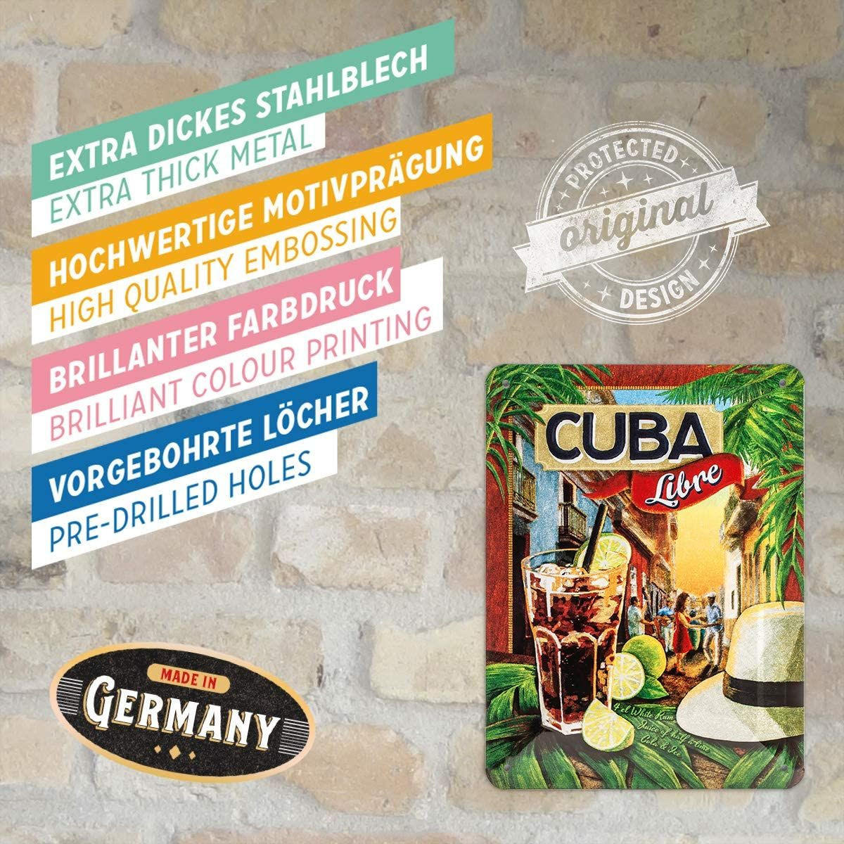 BLECHSCHILD 15/20 cm Open Bar Cuba Libre - Multicolor, Metall (15/20/0.5cm) - Nostalgic-Art