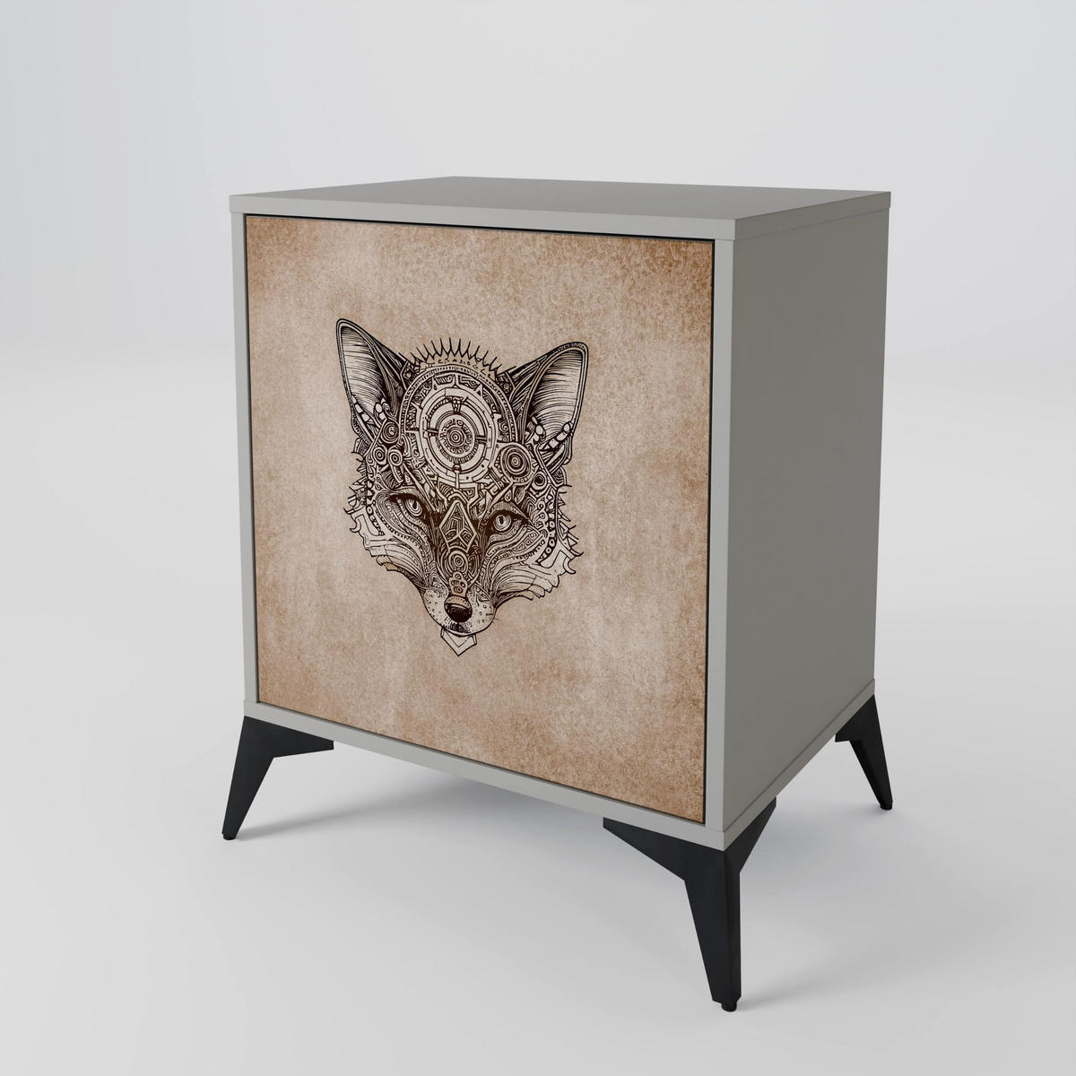 SIDEBOARD STEAMPUNK CLAN, Grau, 57,5x42x72,5 cm, Schwarze Metallfüße - Multicolor/Schwarz, Holzwerkstoff/Metall (57.5/72.5/42cm) - SpaceRebels