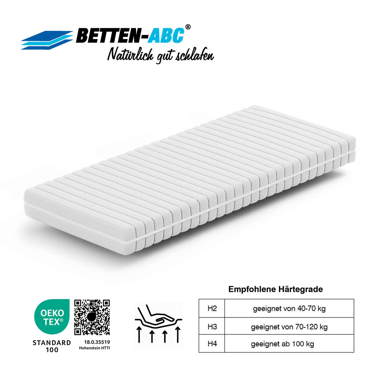 BETTEN-ABC KSP-500 XXL, Matratze in Härtegrad H4 Kaltschaummatratze in Härtegrad 4, Bezug waschbar, Größe: 160x220 - Weiß, Textil (160/220cm) - Betten-ABC