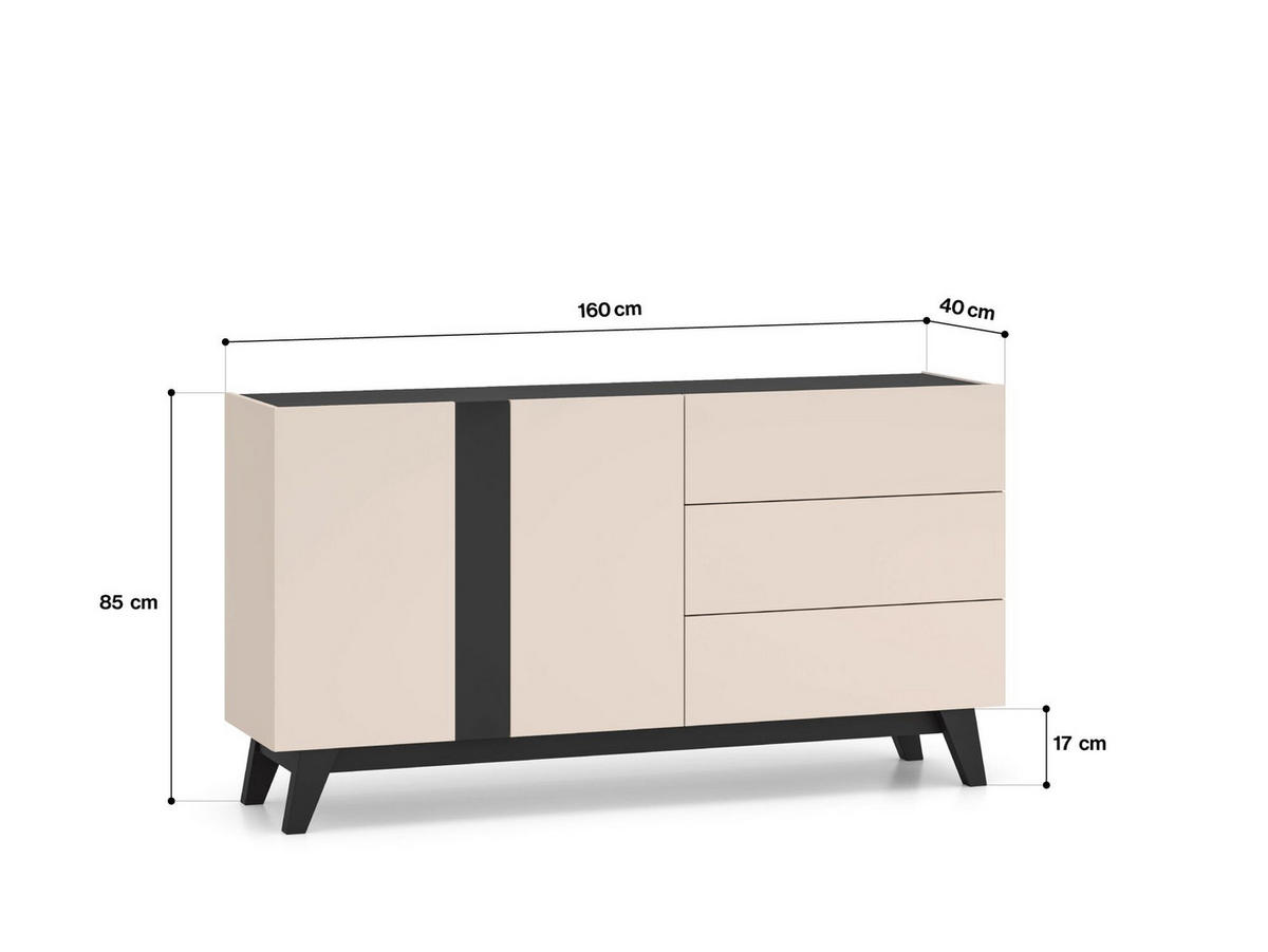 SIDEBOARD FRESHION Beige 160x40x85 cm - Beige, Holzwerkstoff (160/85/40cm) - FURNLUX
