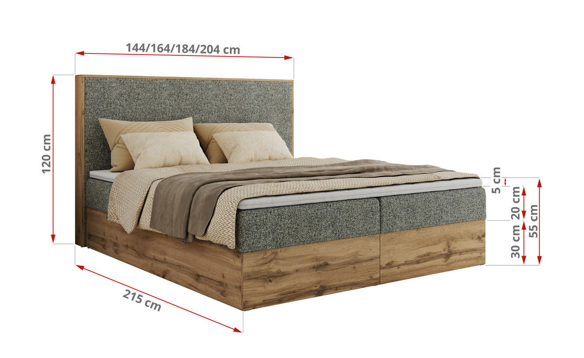BOXBETT WOOD CLASSIC 140/200 - Grau Strukture - H4 - Grau, Textil (140/200cm) - MKS