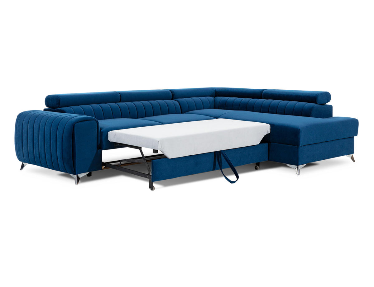 ECKSOFA Laurence mit Schlaffunktion & Bettkasten – 278 x 205 cm, verstellbare Kopfstützen - Blau, Kunststoff (278/205cm) - Wohnideebilder