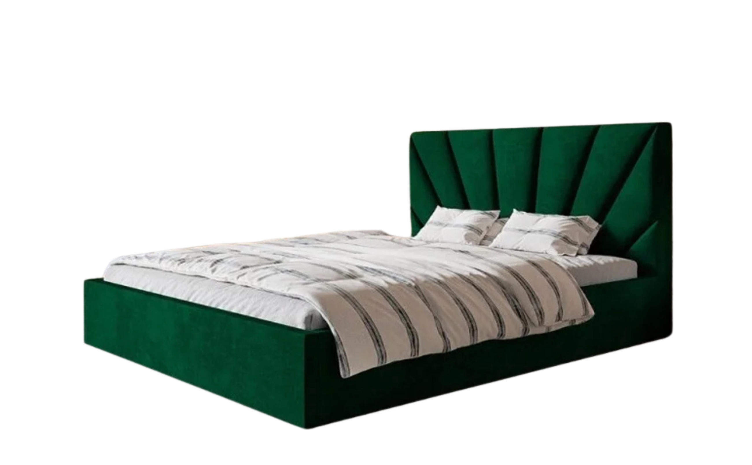 POLSTERBETT SLIM 3 mit Kopfteil, 180x200 cm, Doppelbett mit Bettkasten und Lattenrost aus Holz, Velourstoff, Farbe: Grün - Grün, Holz/Textil (180/200cm) - Sepro Meble