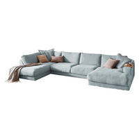 WOHNLANDSCHAFT MADELINE Hellblau Cord - Schwarz/Hellblau, Kunststoff/Textil (425/86/224cm) - KAWOLA