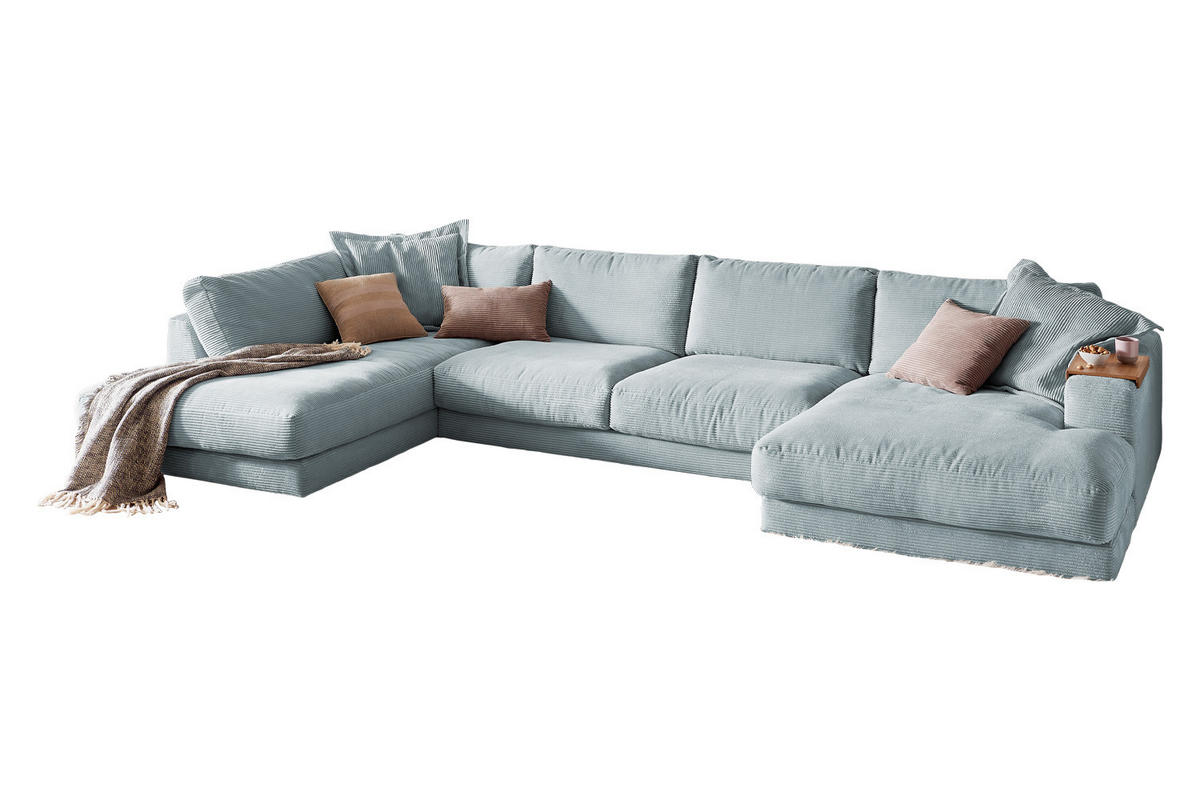 WOHNLANDSCHAFT MADELINE Hellblau Cord - Schwarz/Hellblau, Kunststoff/Textil (425/86/224cm) - KAWOLA